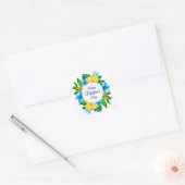 Tropisch Blauw en Geel Bloemen Gelukkige Moederdag Vierkante Sticker (Envelop)