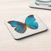 Tropisch blauw en gekleurde vlinder van Turquoise Bier Onderzetter (Linkerzijde)