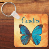 Tropisch blauw en gekleurde vlinder van Turquoise Sleutelhanger (Voorkant)