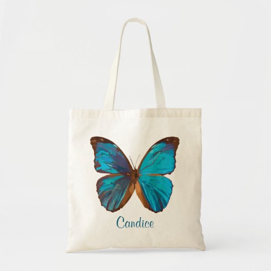 Tropisch blauw en gekleurde vlinder van Turquoise Tote Bag (Voorkant)