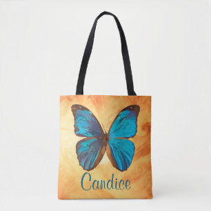 Tropisch blauw en gekleurde vlinder van Turquoise Tote Bag