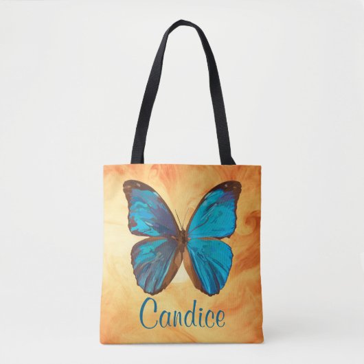 Tropisch blauw en gekleurde vlinder van Turquoise Tote Bag (Voorkant)