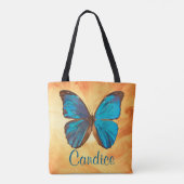 Tropisch blauw en gekleurde vlinder van Turquoise Tote Bag (Achterkant)