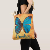 Tropisch blauw en gekleurde vlinder van Turquoise Tote Bag (Dichtbij)