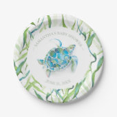 Tropisch blauw en groen Zee schildpad Baby shower Papieren Bordje (Voorkant)