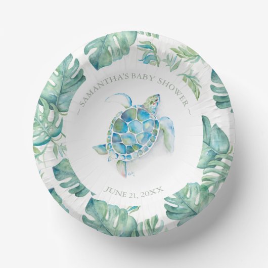 Tropisch blauw en groen Zee schildpad Baby shower Papieren Kommen (Voorkant)