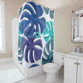 Tropisch blauw en Paarse palmen Douchegordijn (In situ)