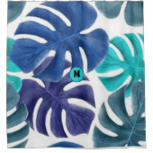 Tropisch blauw en Paarse palmen Douchegordijn (Voorkant)