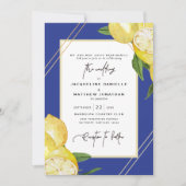 Tropisch blauw en Waterverf Lemon Wedding Kaart (Voorkant)