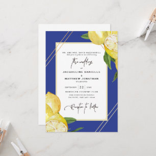 Tropisch blauw en Waterverf Lemon Wedding Kaart