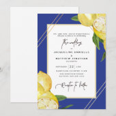 Tropisch blauw en Waterverf Lemon Wedding Kaart (Voorkant / Achterkant)