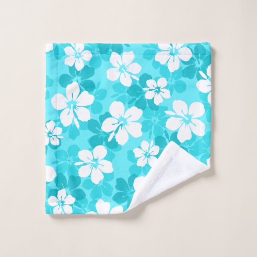 Tropisch blauw en wit Hibiscus bloempatroon Bad Handdoek (Wasdoekje)