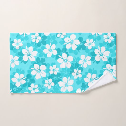 Tropisch blauw en wit Hibiscus bloempatroon Bad Handdoek (Handdoek)