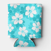 Tropisch blauw en wit Hibiscus bloempatroon Blikjeskoeler (Voorkant)