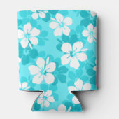 Tropisch blauw en wit Hibiscus bloempatroon Blikjeskoeler (Achterkant)