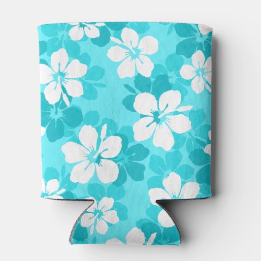 Tropisch blauw en wit Hibiscus bloempatroon Blikjeskoeler (Achterkant)