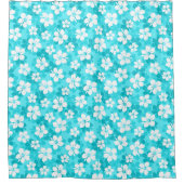 Tropisch blauw en wit Hibiscus bloempatroon Douchegordijn (Voorkant)