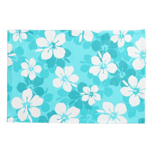 Tropisch blauw en wit Hibiscus bloempatroon Kussensloop (Achterkant)