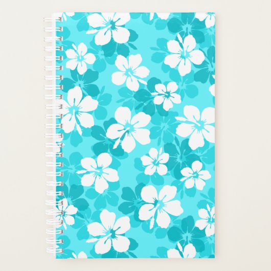 Tropisch blauw en wit Hibiscus bloempatroon Planner (Voorkant)