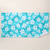 Tropisch blauw en wit Hibiscus bloempatroon Strandlaken (Voorkant)