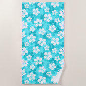 Tropisch blauw en wit Hibiscus bloempatroon Strandlaken (Voorkant)