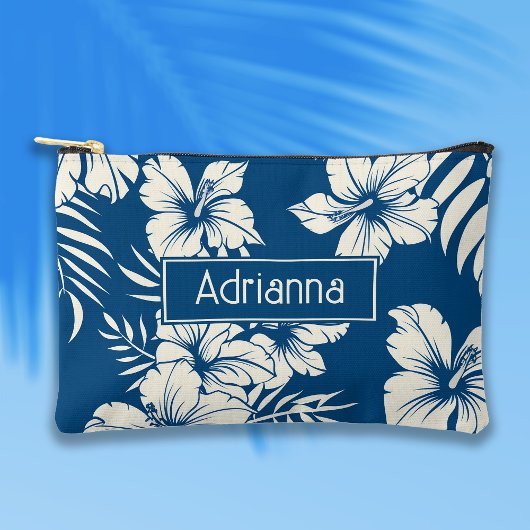 Tropisch Blauw en Witte Bloemen Etui