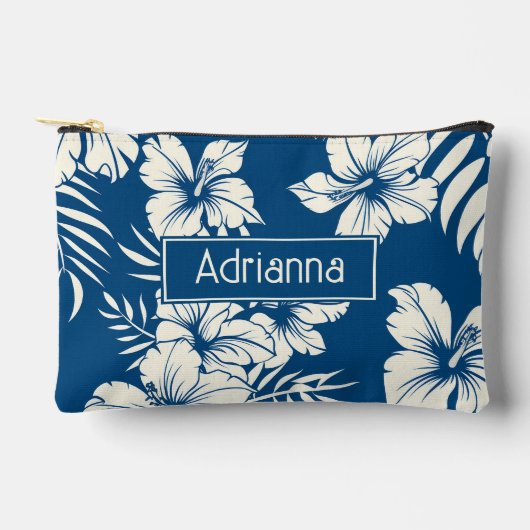 Tropisch Blauw en Witte Bloemen Etui (Voorkant)