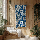 Tropisch Blauw en Witte Bloemen Fleece Deken