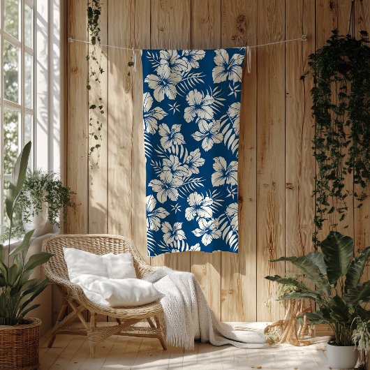 Tropisch Blauw en Witte Bloemen Fleece Deken