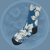 Tropisch Blauw en Witte Bloemen Sokken
