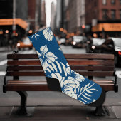 Tropisch Blauw en Witte Bloemen Sokken