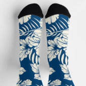 Tropisch Blauw en Witte Bloemen Sokken (Top)
