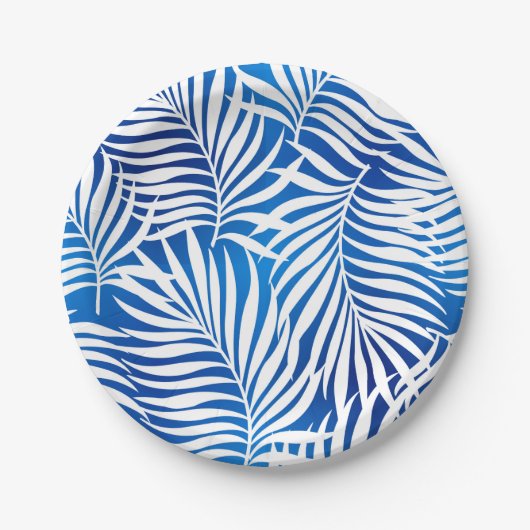 Tropisch blauw en witte olie | Floral Papieren Bordje (Voorkant)