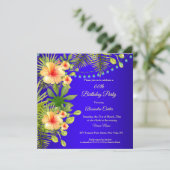 Tropisch Blauw Geel Hibiscus floral Birthday Kaart (Staand voorkant)