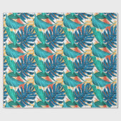 Tropisch Blauw gele bladeren Cadeaupapier (Vlak)