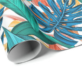 Tropisch Blauw gele bladeren Cadeaupapier (Rol Hoek)