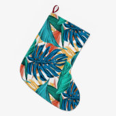 Tropisch Blauw gele bladeren Grote Kerstsok (Voorkant (Hangend))