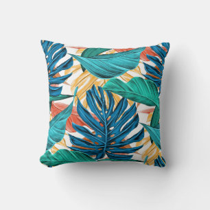 Tropisch Blauw gele bladeren  Kussen