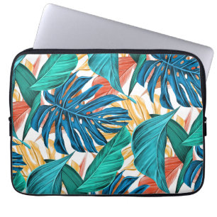 Tropisch Blauw gele bladeren  Laptop Sleeve