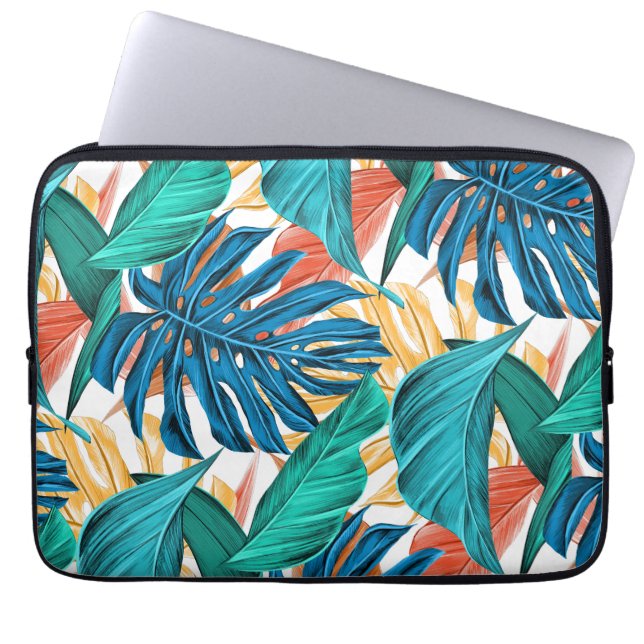 Tropisch Blauw gele bladeren  Laptop Sleeve (Voorkant)