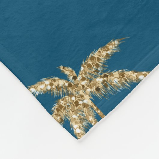 Tropisch Blauw Goud Glitter Palmbomen Fleece Deken (Hoek)