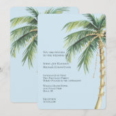 Tropisch Blauw Goud Glitzy Palm Tree Wedding Kaart (Voorkant / Achterkant)