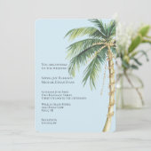 Tropisch Blauw Goud Glitzy Palm Tree Wedding Kaart (Staand voorkant)