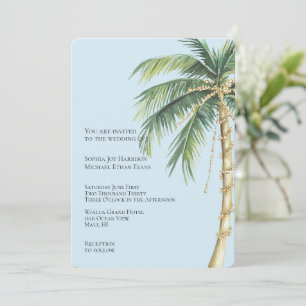 Tropisch Blauw Goud Glitzy Palm Tree Wedding Kaart