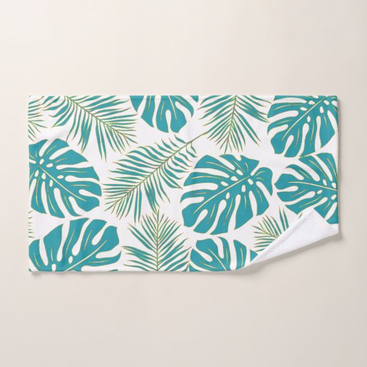 Tropisch blauw, goudbladeren en monogram bad handdoek (Handdoek)