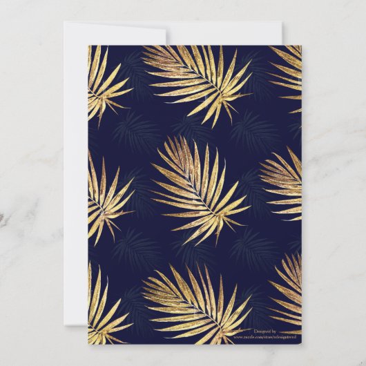 Tropisch blauw gouden palmbladeren groen kaart (Achterkant)