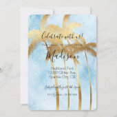 Tropisch Blauw Gouden Palmbomen Kaart (Voorkant)