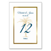 Tropisch blauw gouden palmboom strand bruiloft kaart (Voorkant)