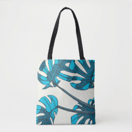 Tropisch, blauw, grillig ontwerp tote bag