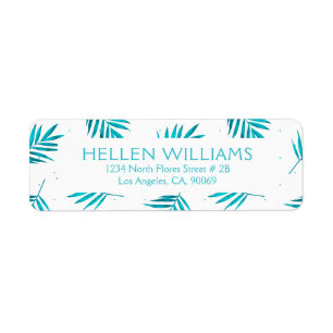 Tropisch blauw-groen bladpatroon etiket